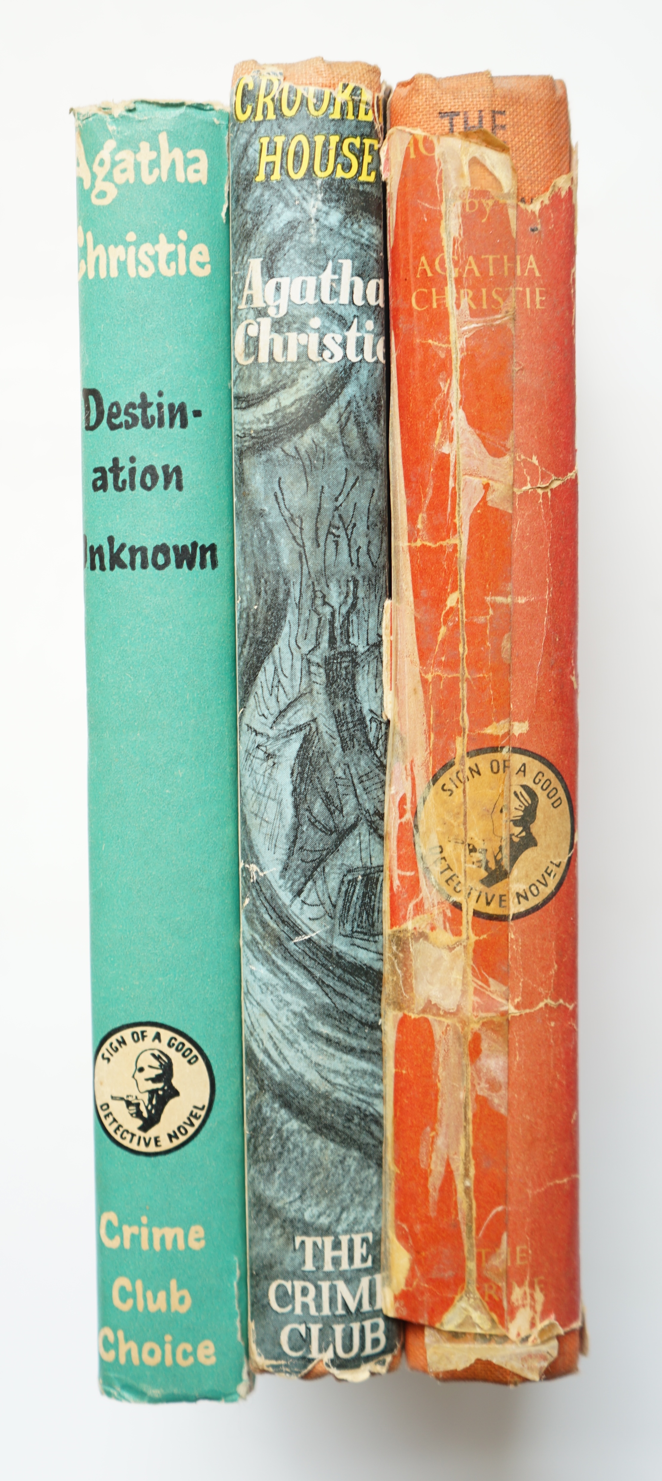 Christie, Agatha - 3 works - The Hollow, 1st edition, in torn d/j, 1946; Crooked House, 1st edition, in d/j, 1949 and Destination Unknown, 1st edition, with d/j, 1954, all published for The Crime Club, by Collins, St Jam